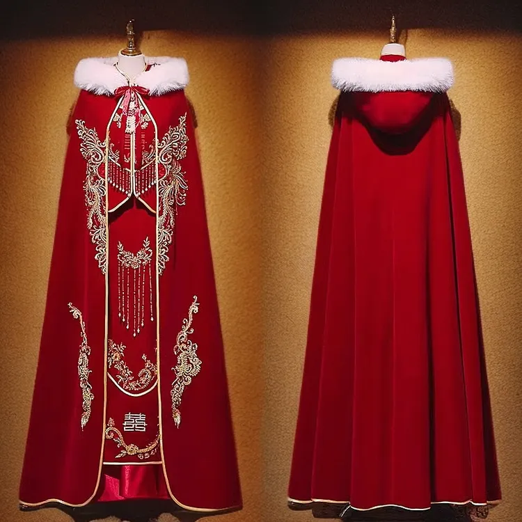丝绒款毛披肩毛领秀禾服2025年保暖加厚披风中式婚礼新娘结婚
