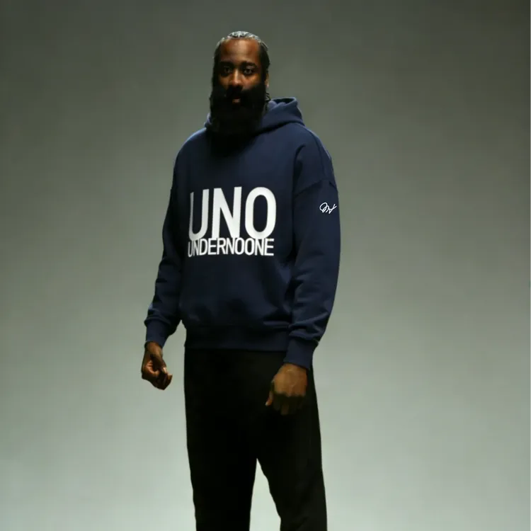 Under No One哈登刺绣签名UNO美式宽松休闲加厚宝蓝情侣连帽卫衣