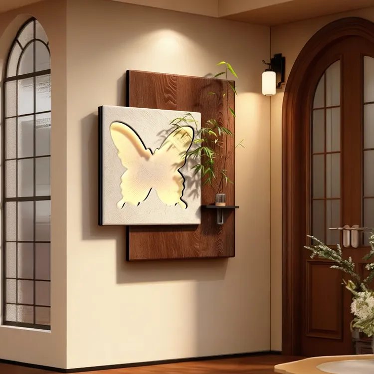 蝴蝶中古风入户门玄关装饰画法式复古走廊过道挂画绿植高级感壁画