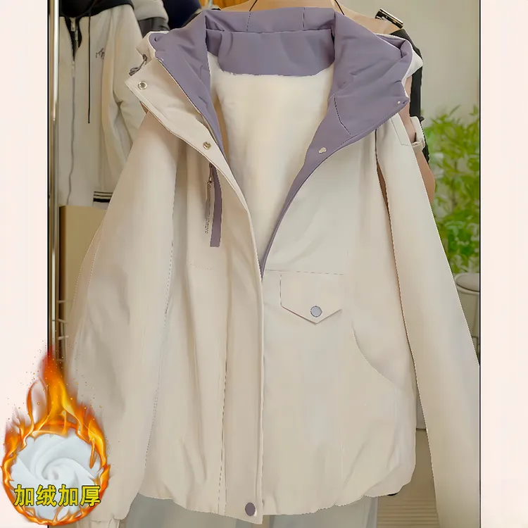 女童加绒夹棉软壳冲锋衣外套冬装2025新款一体绒加厚防风棉服学生