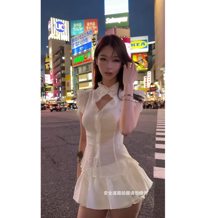 2025夏季新款法式复古纯欲辣妹气质衬衫上衣搭高腰显瘦半身裙套装