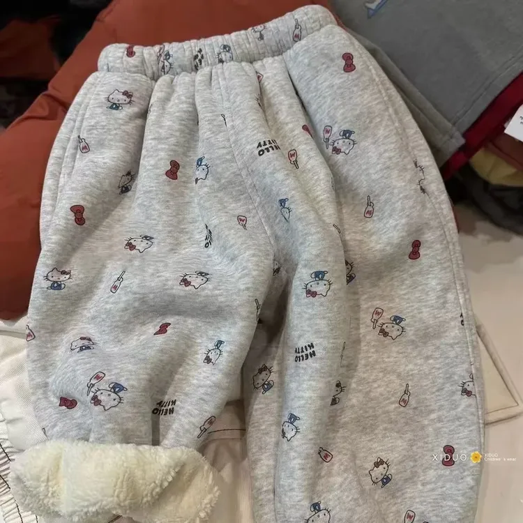 儿童裤子2025冬季女童新款超可爱kt猫满印束脚卫裤女孩保暖加绒裤