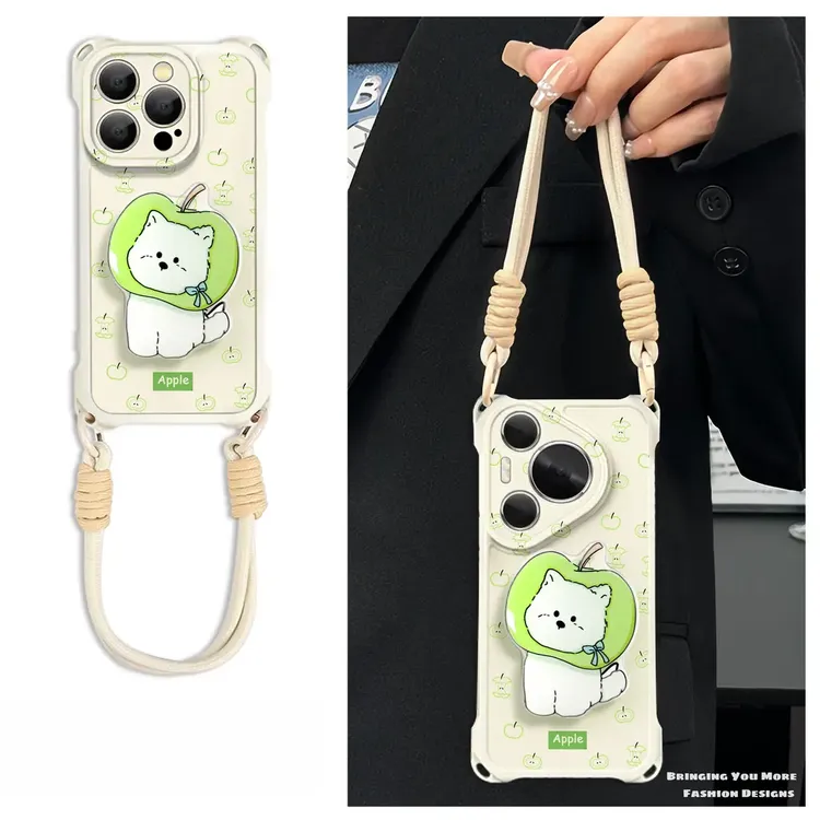 适用青苹果于苹果16高级感潮流四角挂绳手机壳华为OPPO小米VIVO
