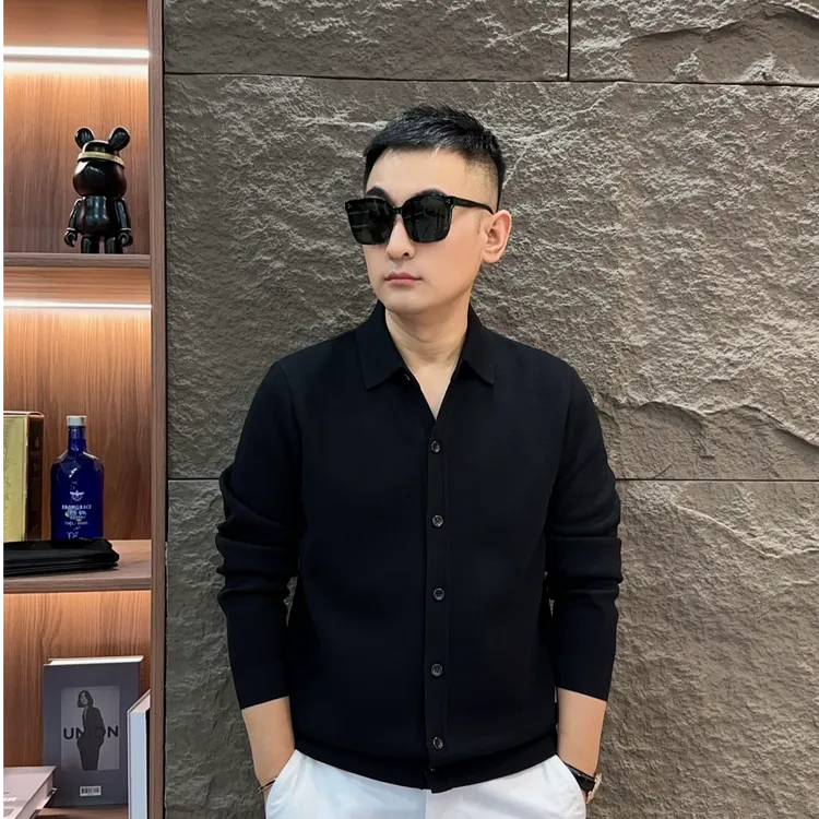 GCONE秋冬男士高品质精纺100%绵羊毛开衫纽扣休闲外套纯色百搭