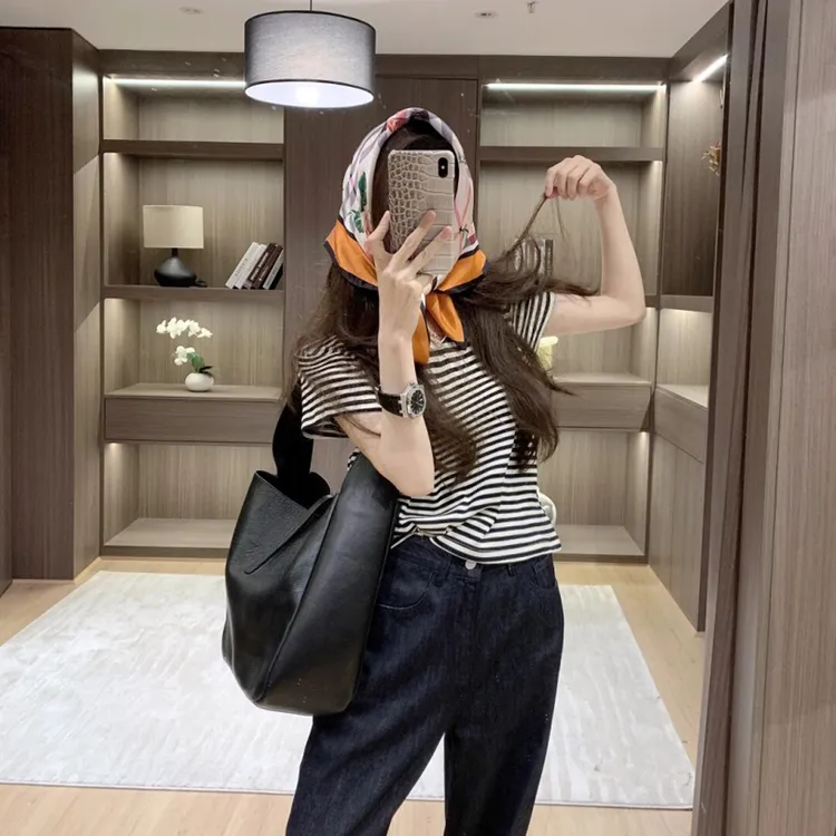 2025春夏时尚新款韩系通勤小众慵懒风条纹上衣显瘦百搭休闲裤子女