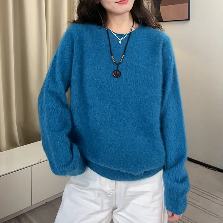 山羊绒拉毛圆领常规款常规宽松型衫毛衣秋冬百搭纯色