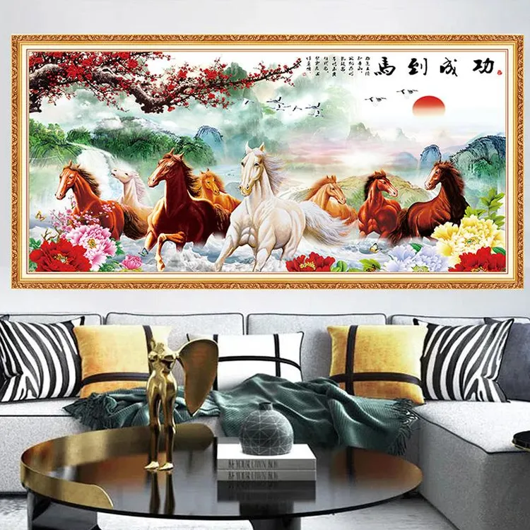 家和万事兴墙纸客厅沙发背景墙装饰画自粘墙贴纸山水画3d立体壁画