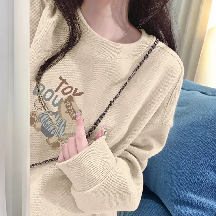 即墨加绒长袖卫衣女春秋季2025新款韩版卡通小熊减龄圆领保暖上衣