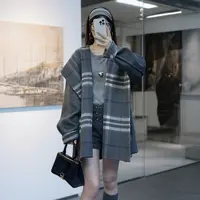 【格一专场专属】格子休秋冬翻领毛呢外套格纹网红女装上衣2657