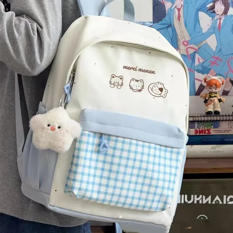 ZY日系ins格子小清新书包女初中生大容量可爱学院双肩包旅行背包