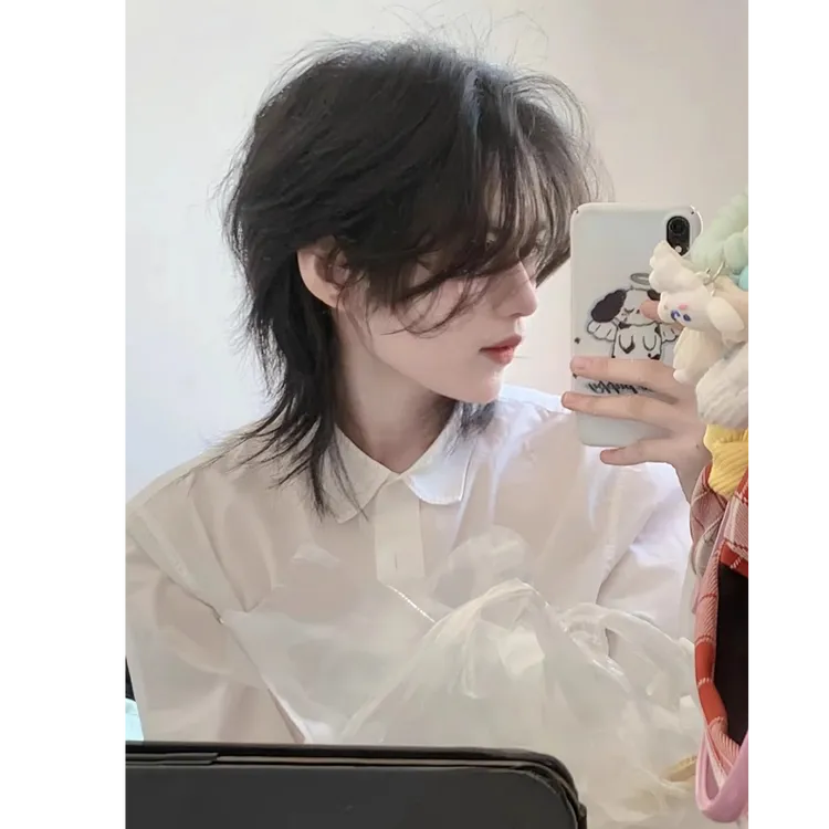 【摩羯座】MEISU也萌假发日系黑茶狼尾假鲻鱼头时尚帅气男生全头套