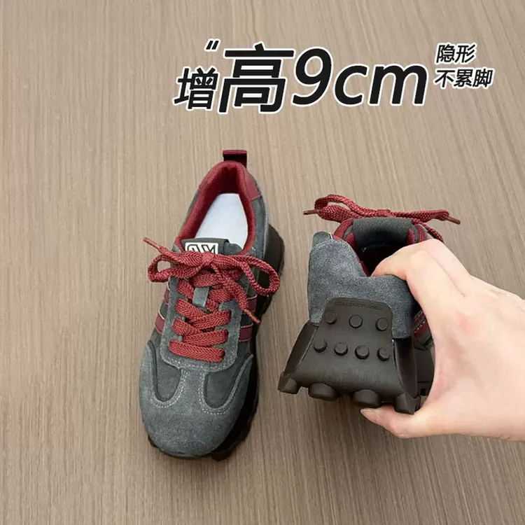 矮子乐9cm真皮小码阿德训甘鞋女2025秋新款内增高拼色运动老爹鞋