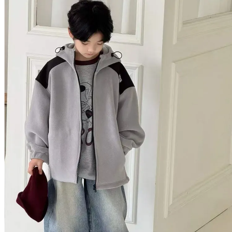 【小哥穿搭】秋季男童连帽拼色外套加棉宽松拉链款中大童88262