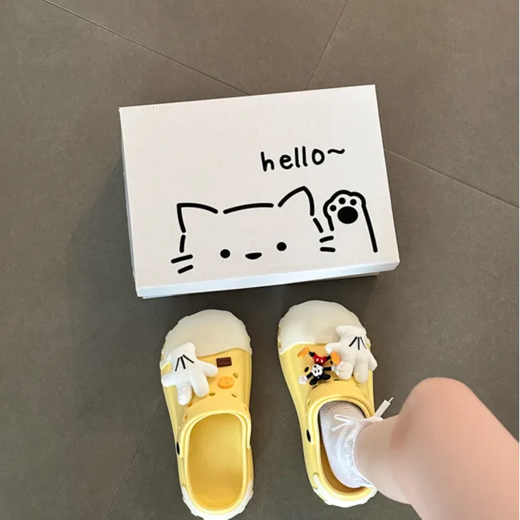 时尚卡通米奇厚底配裙子洞洞鞋2025夏季新款外穿拖鞋包头沙滩凉鞋