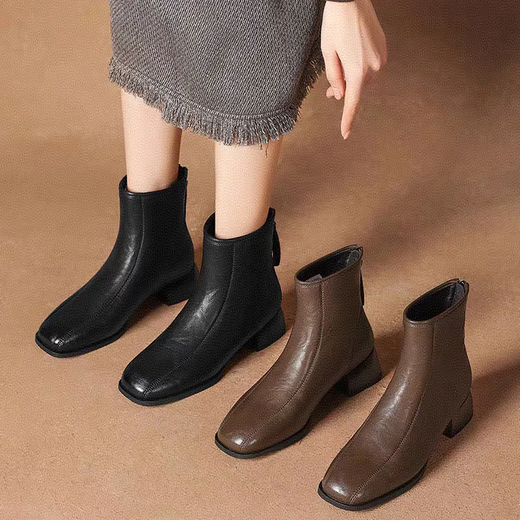 【源头厂家】2025爆款短靴法式新款秋冬季百搭款女靴粗跟马丁靴T