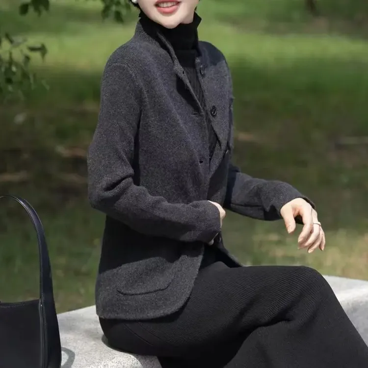 濮院直销名港高支100强缩澳毛【‌匠心臻品】立领针织外套