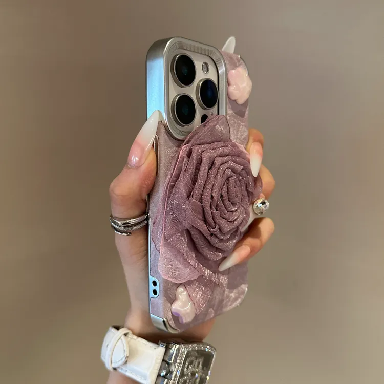 电镀雪山纹干枯花朵适用iPhone17promax苹果15手机壳14简约款13