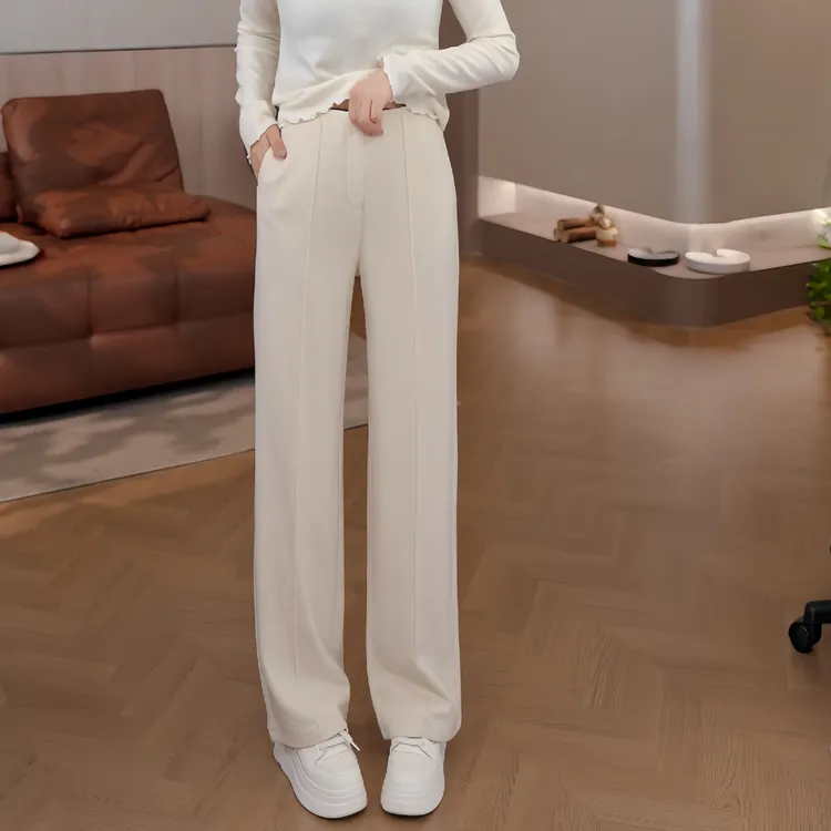 豆豆1【天丝羊毛醋酸混纺】厚款保暖休闲毛呢裤百搭直筒裤-25QK051