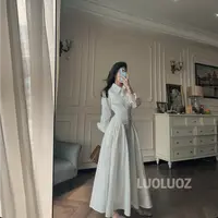 LUOLUOZ【浪漫沉沦】全棉气质收腰绝美长袖女神范长款连衣裙JF976