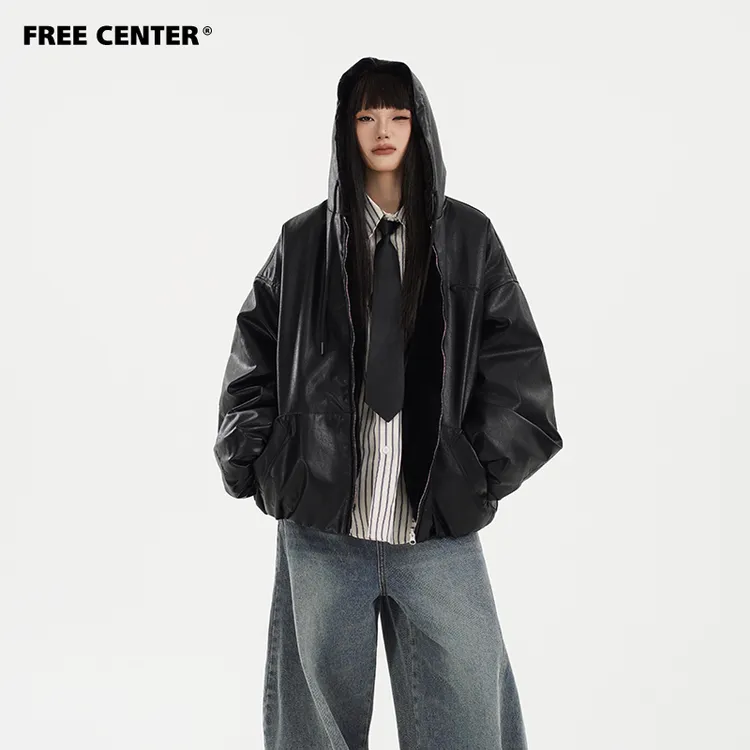 ['双11好物']FreeCenter两面穿座山雕外套男女冬加厚宽松连帽皮衣