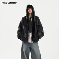 【起司】Free Center两面可穿皮毛一体座山雕外套男女加厚连帽皮衣
