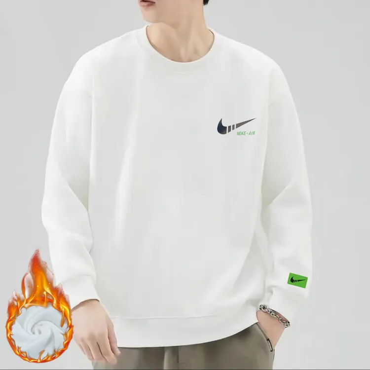 大码加绒加厚卫衣男装秋冬新款宽松型圆领韩版打底衫美式潮流上衣