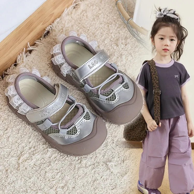 ABC女童网面老爹鞋2025夏季新款儿童单网鞋镂空透气软底运动凉鞋