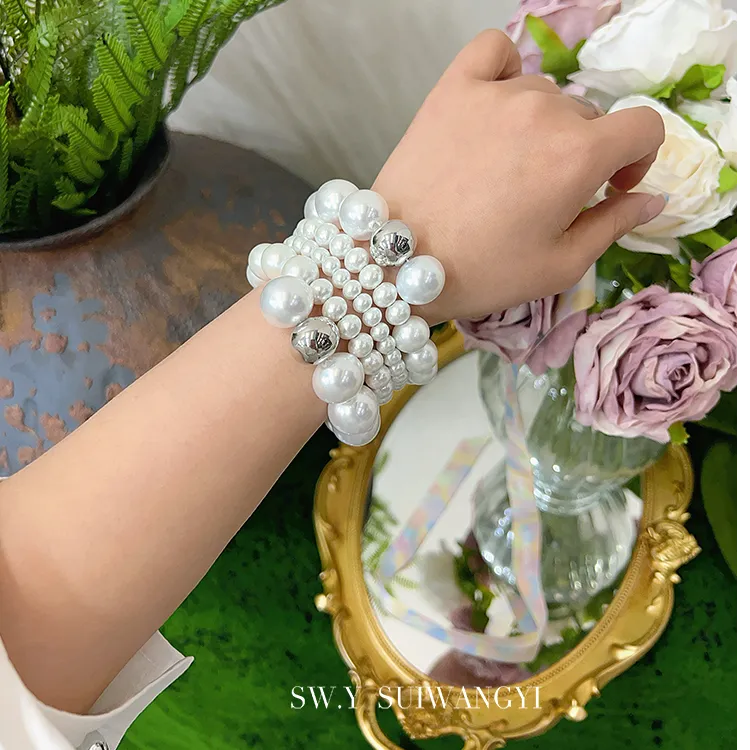 Sw.y 铜合金仿珍珠手镯 月光女神手圈手镯小众气质百搭