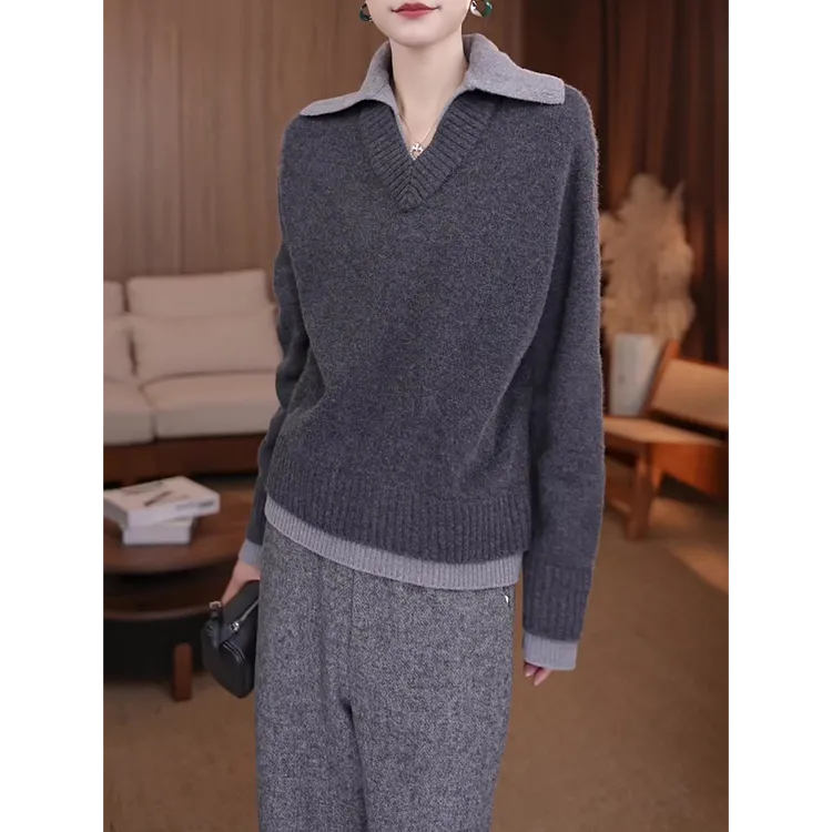 高端时尚休闲套装女2025秋冬季新款百搭洋气宽松显瘦针织衫+长裤