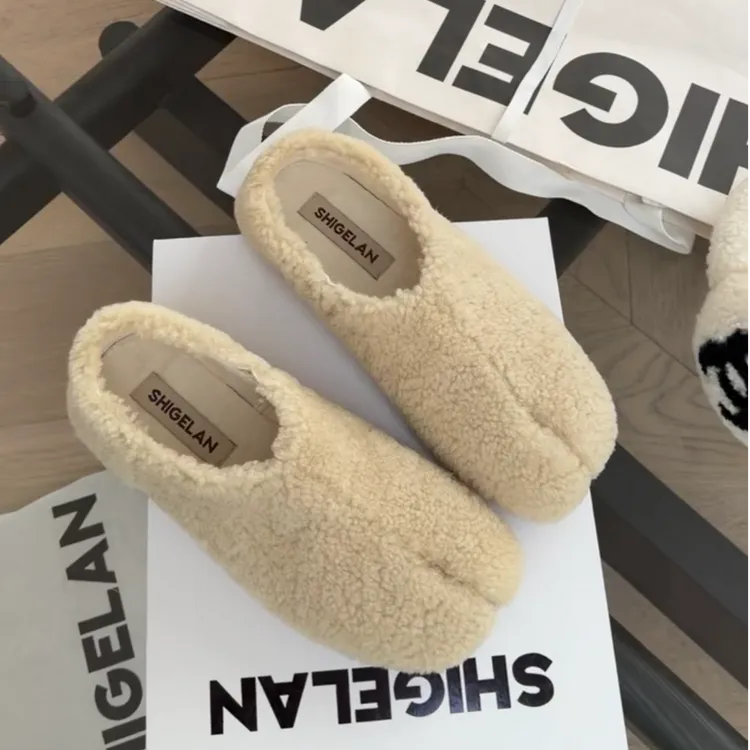 诗歌兰女鞋冬季新款分趾单鞋时尚韩版加绒平底舒适毛毛鞋6500-18