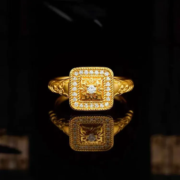 铜合金戒指 金色古法戒指四方如意指国潮个性时尚百搭高级感气质