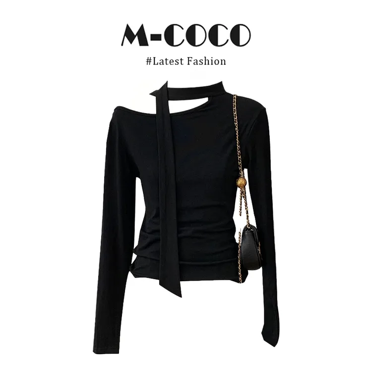 MARIE.COCO法式一字肩长袖T恤上衣2025秋季新款显瘦内搭打底衫