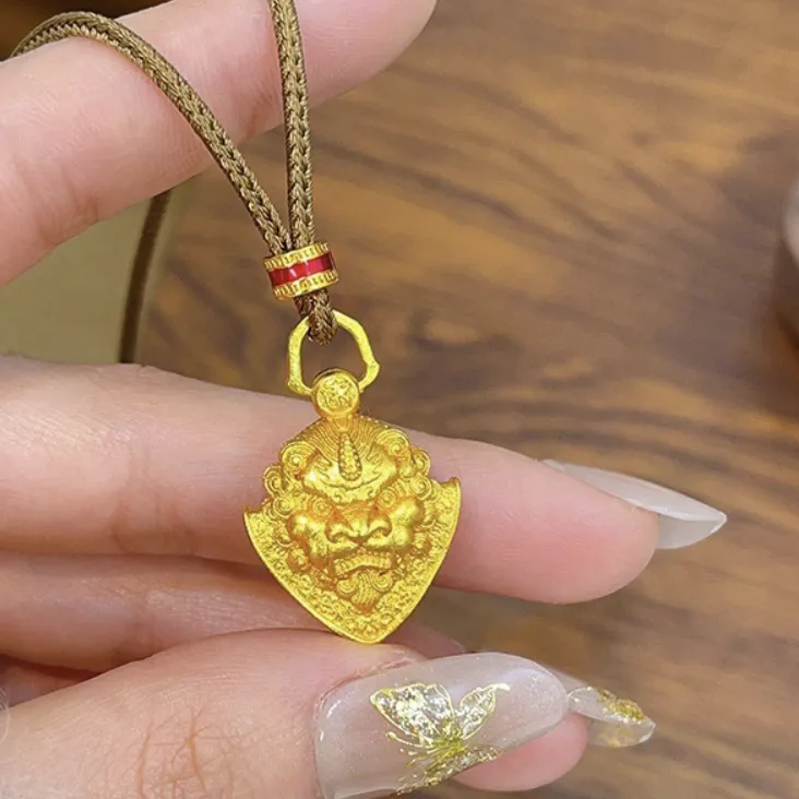 合金吊坠 【九华山发货】古法金色民族风谛听瑞兽吊坠女款气质