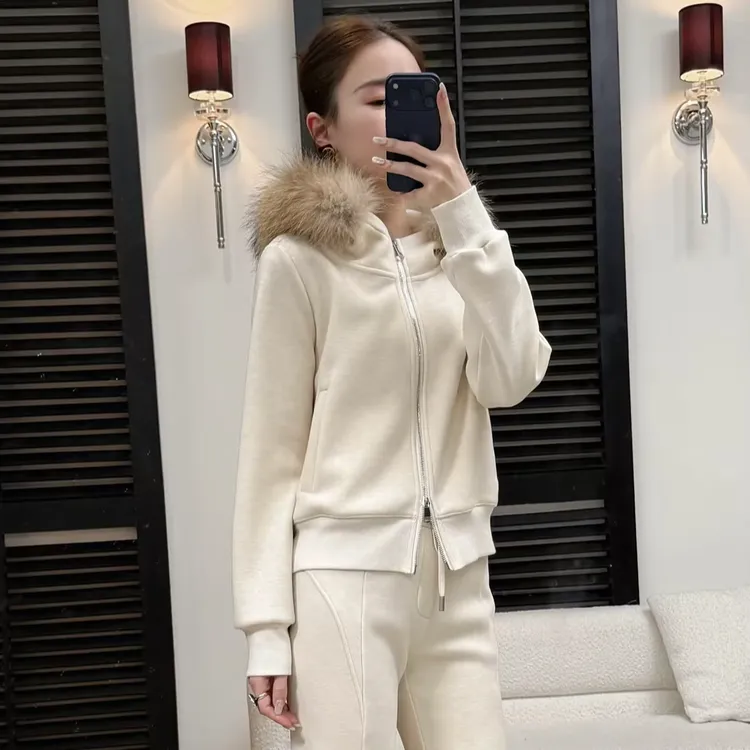 HELA AOMI “毛领套装”貉子毛休闲感懒人穿搭卫衣套装CY5CB99631