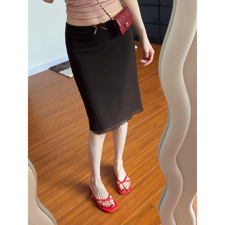 美式复古辣妹网纱拼接半身裙女夏季新款气质高腰性感包臀短裙