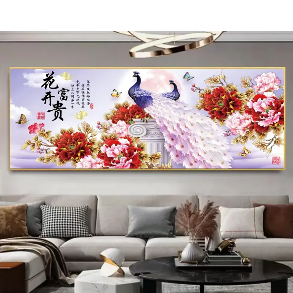 花开富贵餐厅装饰画喜庆横版饭厅花开富贵客厅沙发背景墙壁挂画