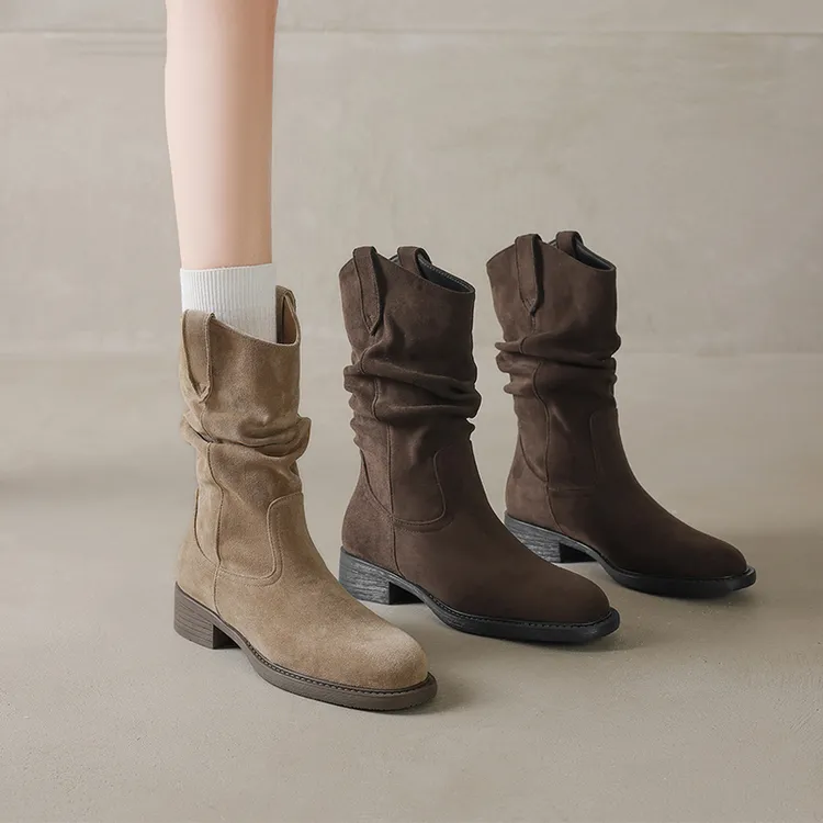 堆堆靴女中筒夏季靴子2025新款西部牛仔早秋短靴骑士美拉德马丁靴