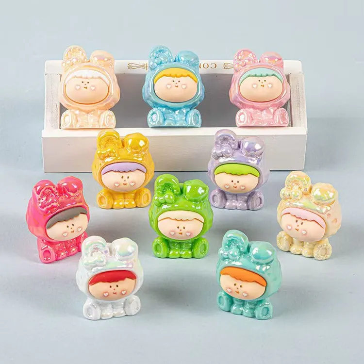 春节实色亮面电镀折耳兔爱心脸莉莉丝萌粒摆件树脂