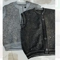 【巴韩】玲姐家28时尚百搭显瘦高小香风无袖叠穿亮闪闪亮片毛衣马甲