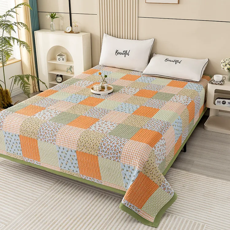 水洗棉加厚床盖无异味四季通用夹棉炕盖防滑榻榻米双面