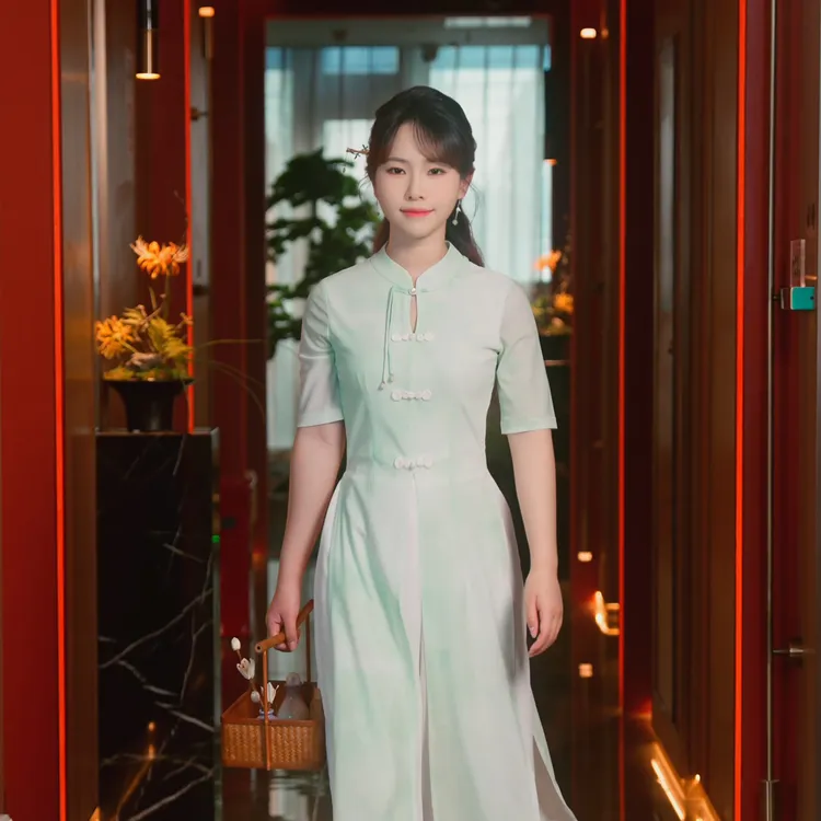 棠越新中式减龄美容采耳茶艺师工作服足浴高级会所迎宾工衣6029