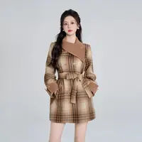 【纪朵研】8107#格子毛呢外套女冬季高级感法式收腰漂亮流行大衣