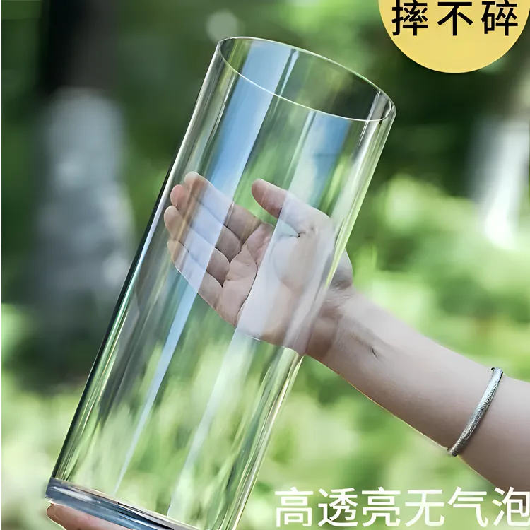 透明花瓶亚克力防摔摆件客厅插花水养富贵竹直筒轻奢高级感醒花桶