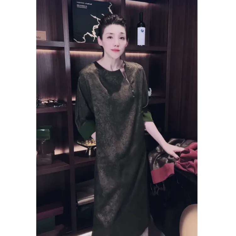 28姆米 非工业香云纱 顺德老料 重磅 全 真丝 裙子 Q0645