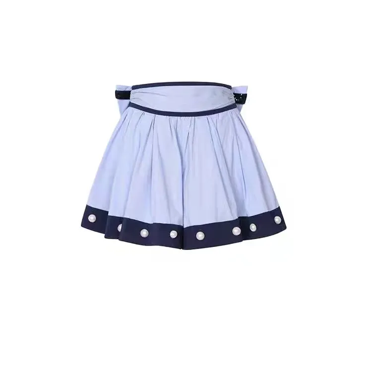 LeFame/拉飞姆2024春蝴蝶结装饰大A摆撞色裙裤LF24C51SP055