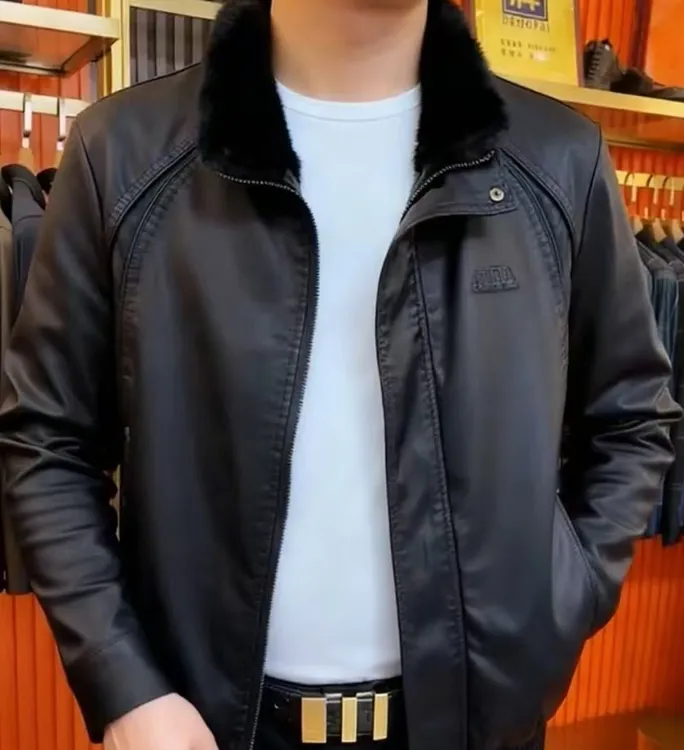 新款高端男士立领休闲加绒皮衣夹克外套男