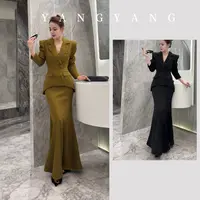 YANGYANG 原创设计秋季收腰长袖西装与鱼尾拼接连衣裙时尚