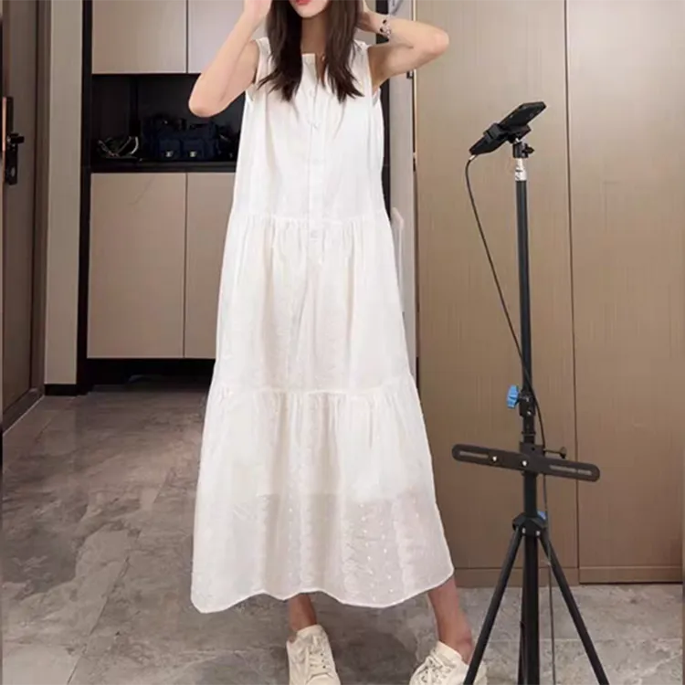 【欧里亚克】法式镂空设计无袖连衣裙气质宽松夏季连衣裙
