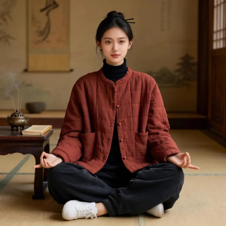 居士服棉袄棉麻夹棉外套新中式国风女装2025新款棉服禅修服女套装