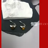 黄铜耳饰 饰图“月半弯”虎眼石银色设计款耳饰复古小众简约百搭